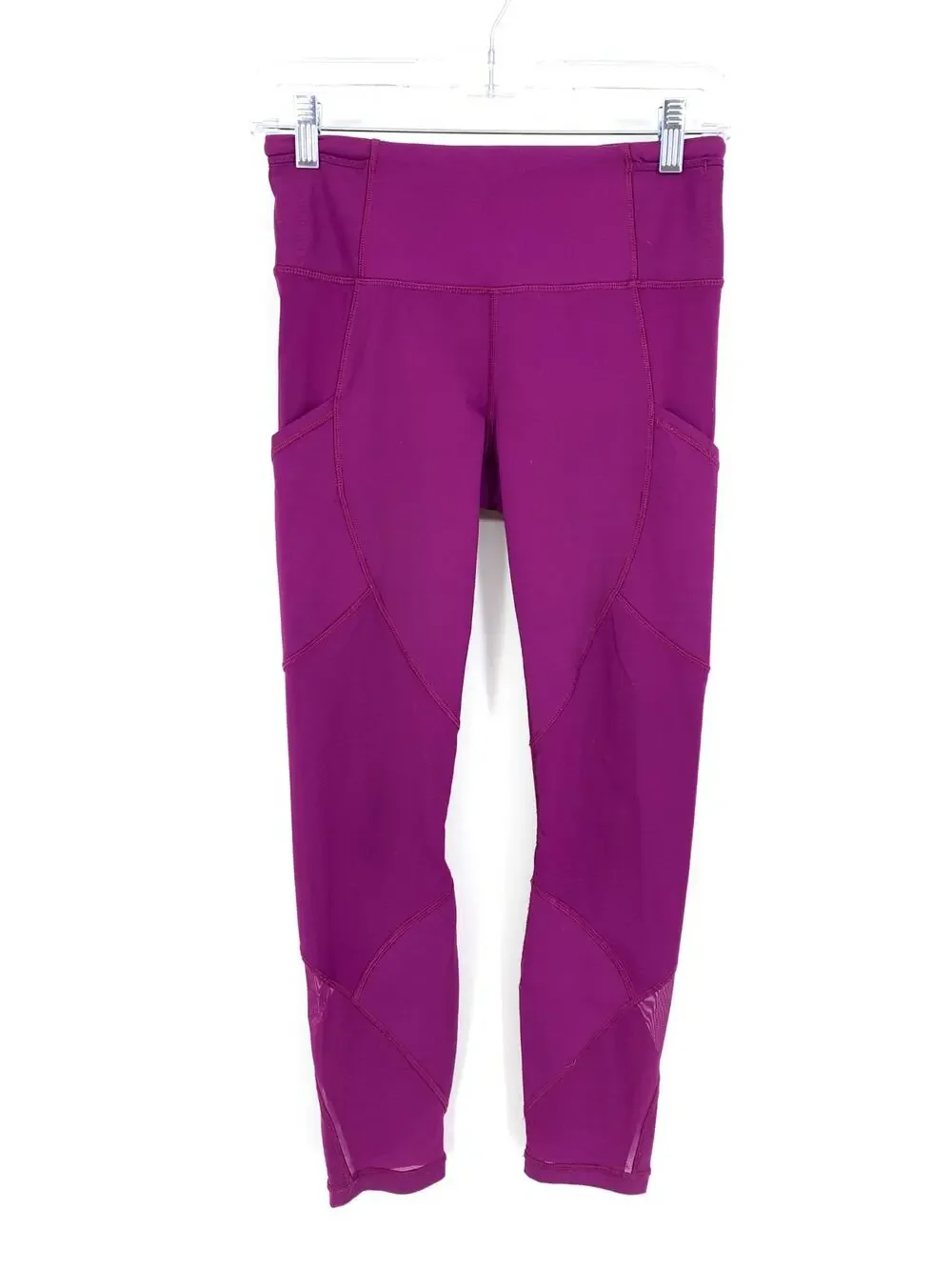 Lululemon Tight Active Leggings Women's Size 6 Side Pockets Fuschia Ruched Waist